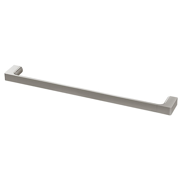 Phoenix Gloss single towel rail in brushed nickel, 600mm straight wall-mounted bathroom accessory on white background