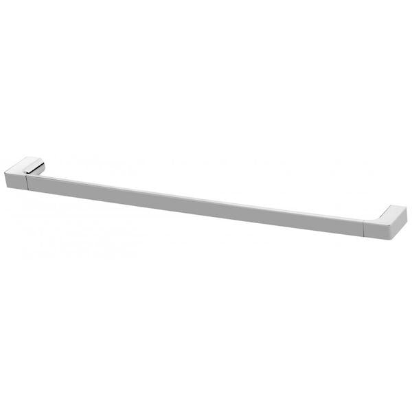 Phoenix Gloss single towel rail in chrome, 600mm, with rectangular wall mounts on white background