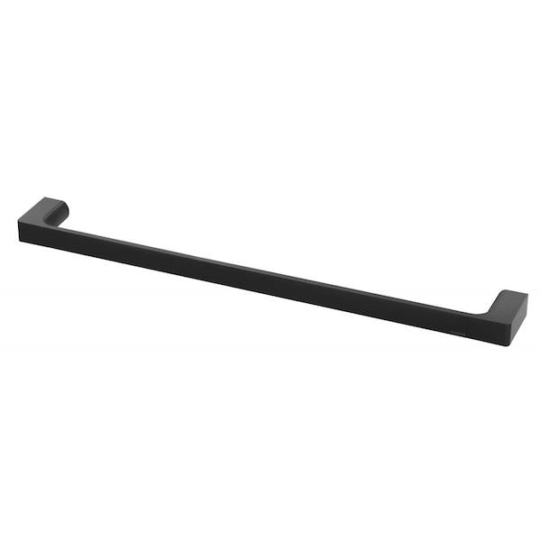 Phoenix Gloss single towel rail in matte black, 600mm, with a square-ended modern profile on a white background