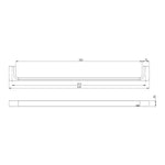 Phoenix Gloss Single Towel Rail 600mm in brushed bronze, technical drawing with dimensions and front view