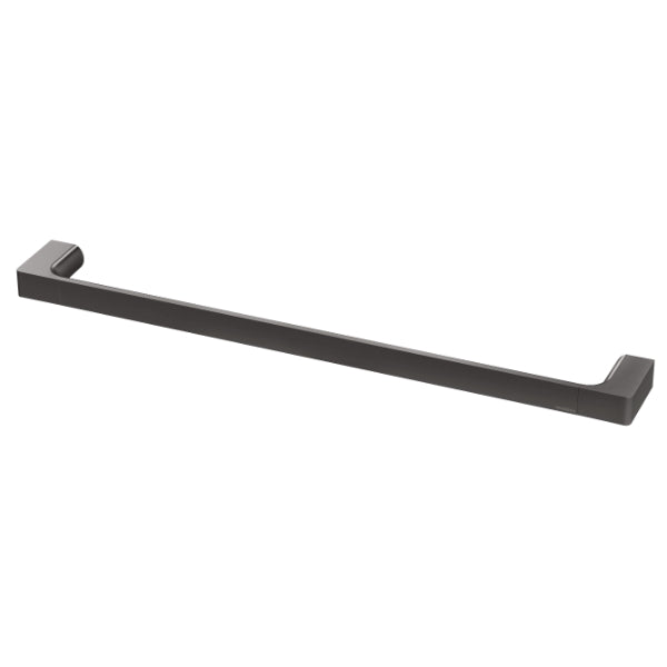 Phoenix Gloss single towel rail in brushed carbon, wall-mounted single bar with concealed brackets on white background