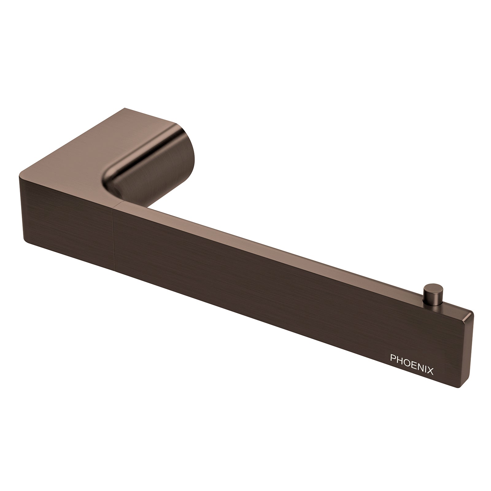 Phoenix Gloss toilet roll holder in brushed bronze, modern wall-mounted bathroom accessory on white background