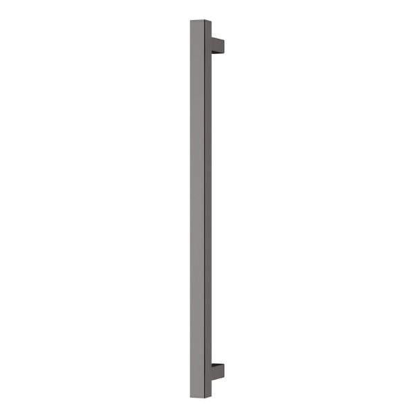 Phoenix heated towel rail, square 600mm, brushed carbon finish, single vertical bar on white background
