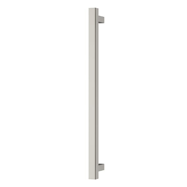 Phoenix heated towel rail, square 600mm, brushed nickel, shown vertical on white background