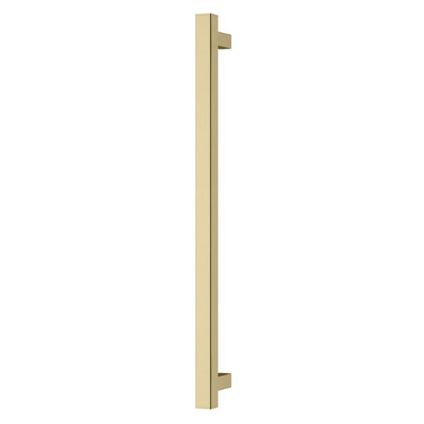Phoenix heated towel rail, square 800mm, brushed gold, vertical wall-mounted single bar