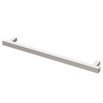 Phoenix heated towel rail, square 800mm single bar in brushed nickel, shown on white background