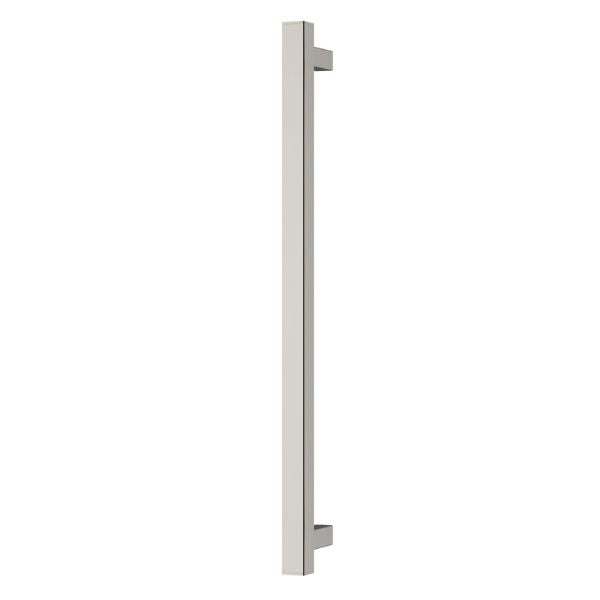 Phoenix heated towel rail, square 800mm, brushed nickel, single-bar vertical wall-mounted view