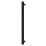 Phoenix heated towel rail, square 800mm, matte black, vertical wall-mounted view