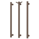 Phoenix heated triple towel rail, round brushed bronze finish, three-bar vertical rail on white background