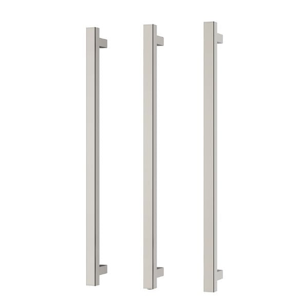 Phoenix heated triple towel rail, square 800mm, brushed nickel, three-bar wall-mounted set on white background