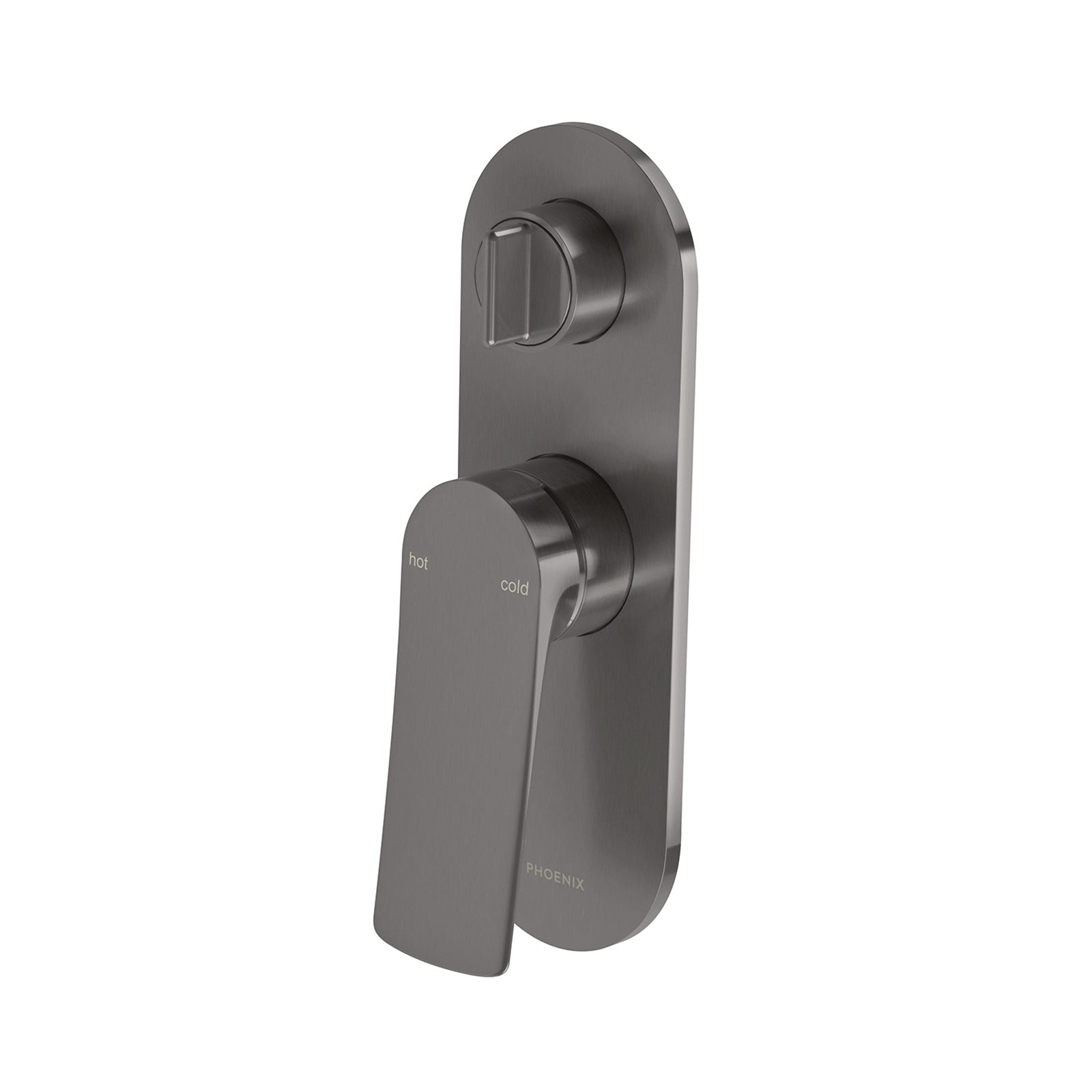 Phoenix Kusabi shower bath diverter mixer, brushed carbon, with rounded backplate and lever handle
