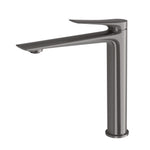 Phoenix Kusabi vessel mixer tap in brushed carbon, tall single-lever basin mixer with square profile and long spout
