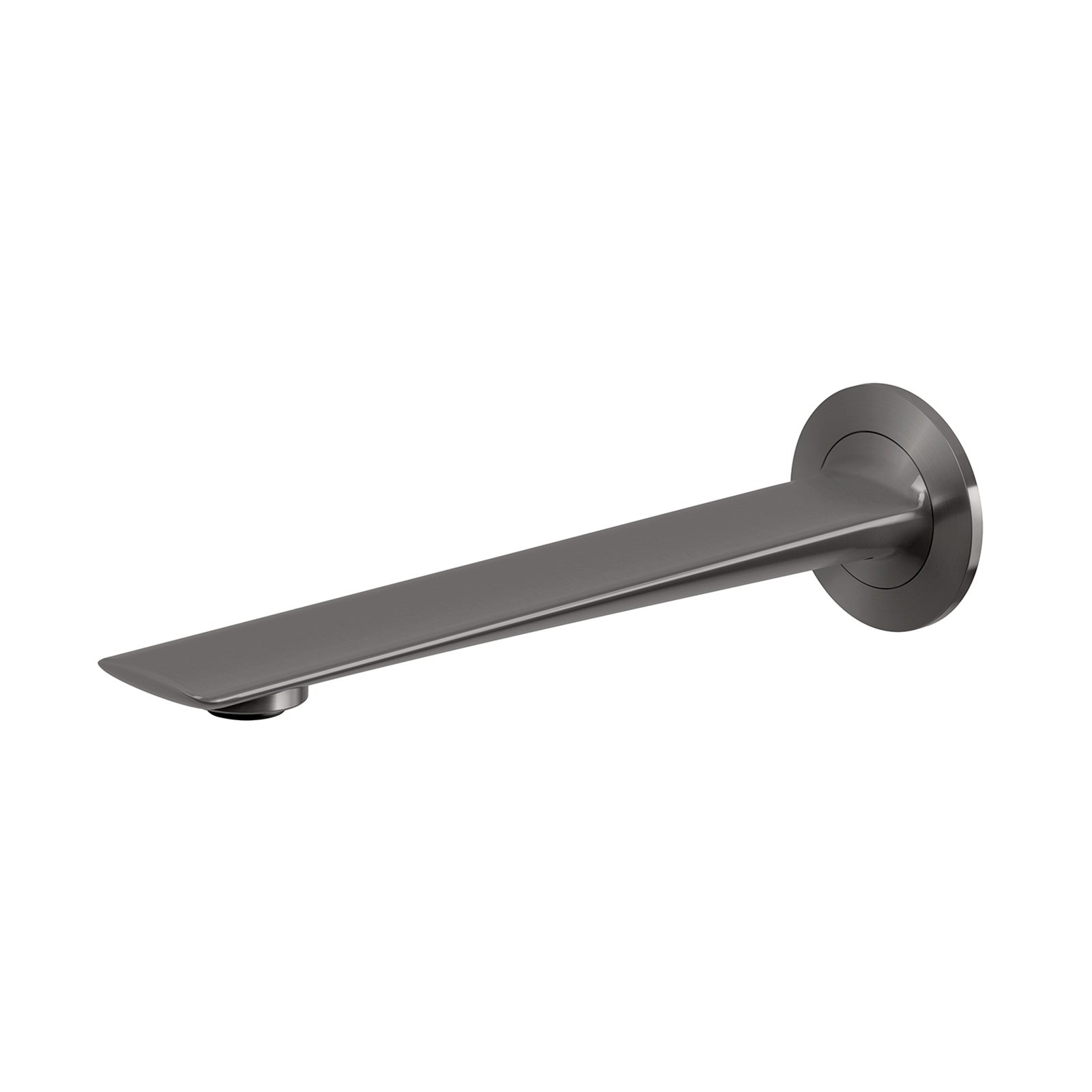 Phoenix Kusabi wall basin/bath outlet spout in brushed carbon, 200mm, wall-mounted fixed tap with round backplate