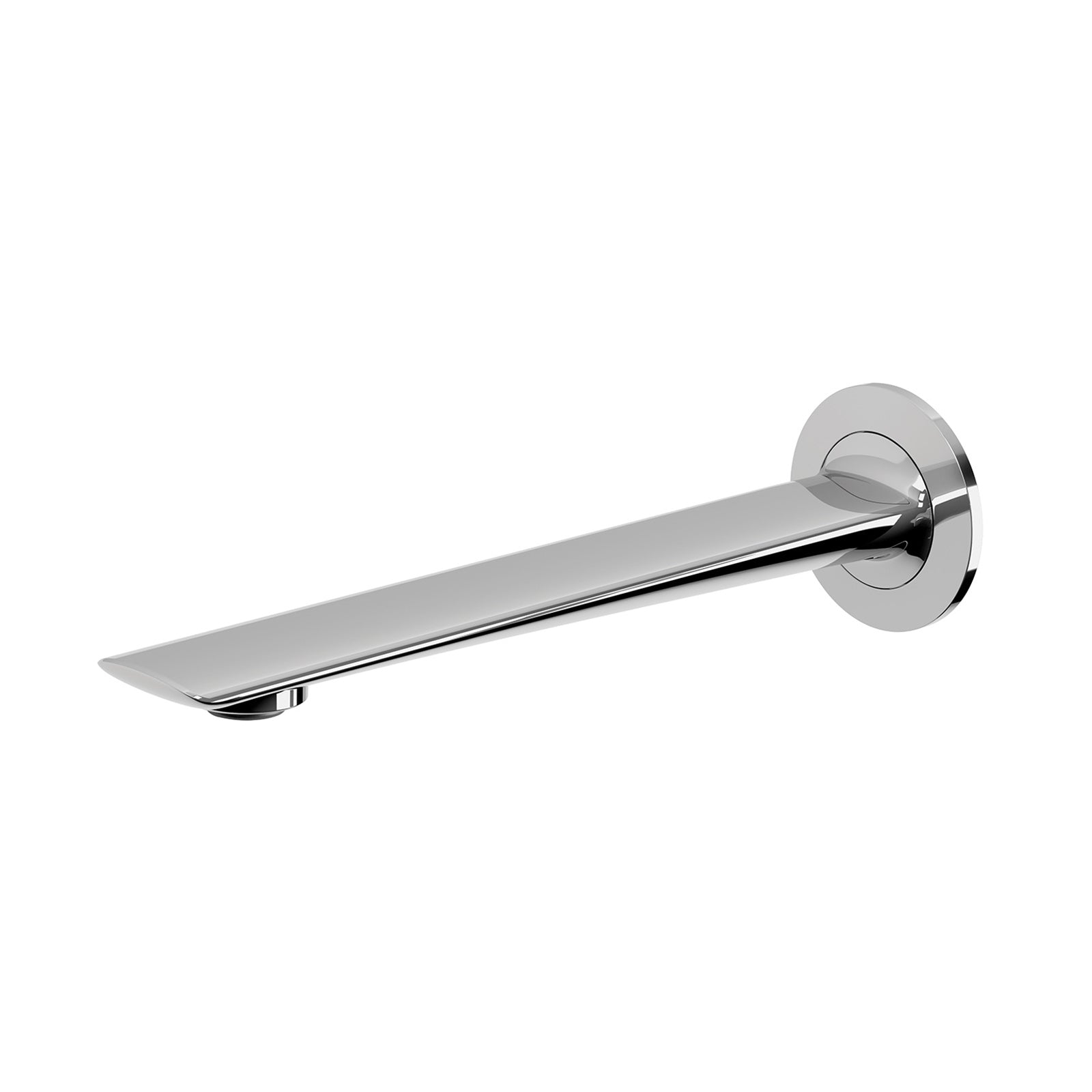 Phoenix Kusabi chrome wall basin/bath outlet spout, square profile with round wall plate, side view
