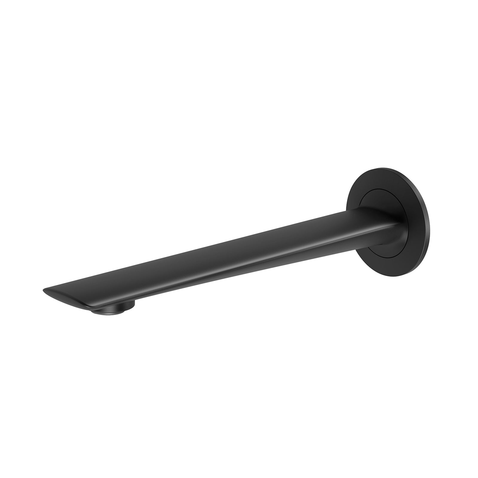 Phoenix Kusabi wall basin/bath outlet 200mm in matte black, shown in side view on white background