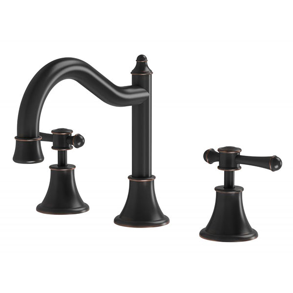 Phoenix Nostalgia 3-piece basin tap set in matte black, with shepherds crook spout and lever handles on white background