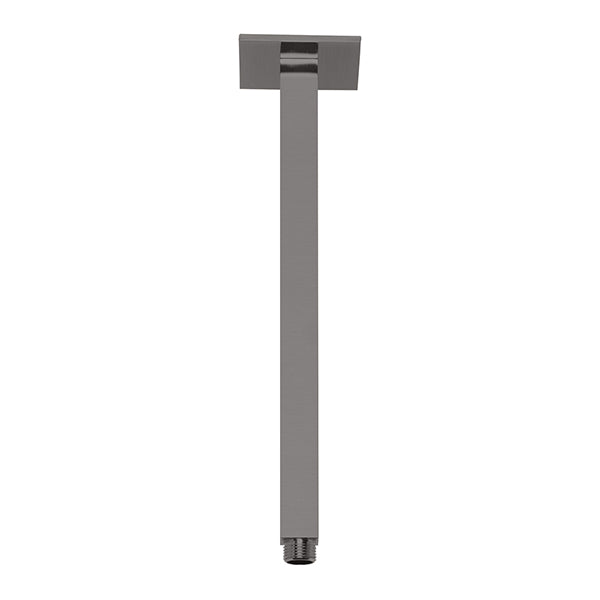 Phoenix Lexi 300mm ceiling shower arm, square brushed carbon finish, wall-mounted style shown on white background