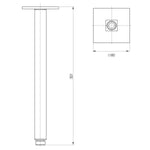 Technical drawing of Phoenix Lexi ceiling shower arm, square brushed nickel, 321mm long with 80mm ceiling plate.