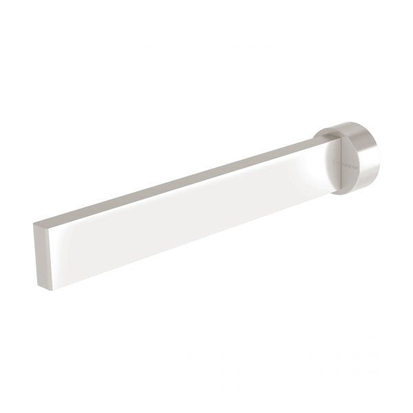 Phoenix Lexi MKII basin/bath spout in brushed nickel, slim 200mm rectangular outlet on white background