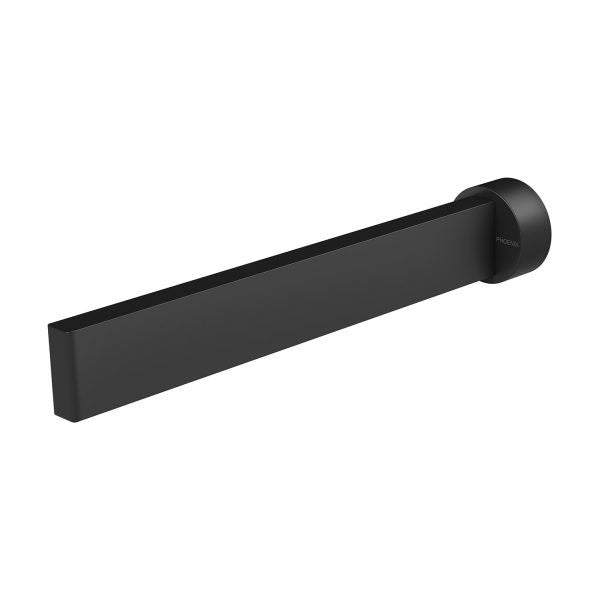 Phoenix Lexi MKII matte black basin/bath spout, 200mm fixed outlet with slim rectangular profile