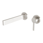 Phoenix Lexi MKII wall basin mixer set in brushed nickel, with 200mm spout and round wall-mounted controls