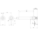 Phoenix Lexi MKII Chrome wall bath mixer set technical drawing with 200mm spout and measurements