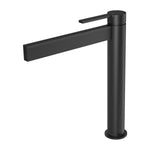 Phoenix Lexi MKII vessel mixer tap in matte black, tall round body with flat spout and slim lever handle