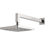 Phoenix Lexi chrome square wall shower head with 400mm arm, shown front-on on white background