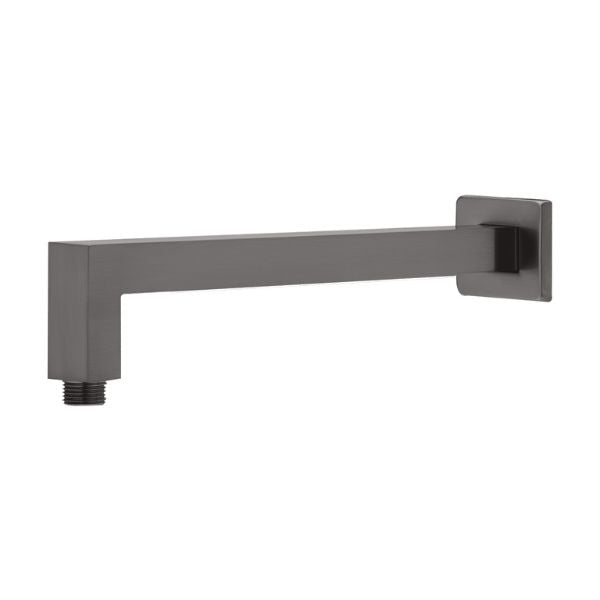 Phoenix Lexi 400mm square wall-mounted shower arm in brushed carbon, side view on white background