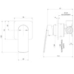 Phoenix Mekko SwitchMix shower wall mixer technical drawing in brushed nickel, showing front and side dimensions
