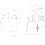 Phoenix Mekko SwitchMix wall mixer technical drawing in matte black, showing front and side views with dimensions and rough-in details