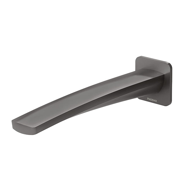 Phoenix Mekko wall basin outlet tap, 200mm, brushed carbon finish, wall-mounted spout