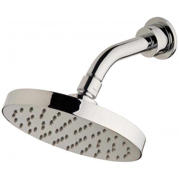 Phoenix Vivid Slimline chrome round shower arm and rose, wall-mounted fixed shower head on white background