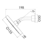 Phoenix Vivid Slimline shower arm and rose technical drawing, chrome round wall shower head with 155mm rose and measurements