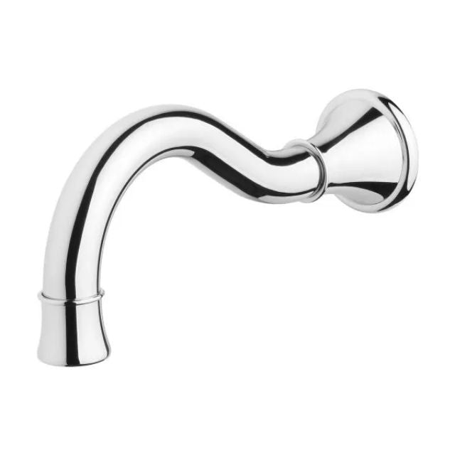 Phoenix Nostalgia chrome basin/bath outlet with 180mm shepherd crook curve and wall-mounted round base
