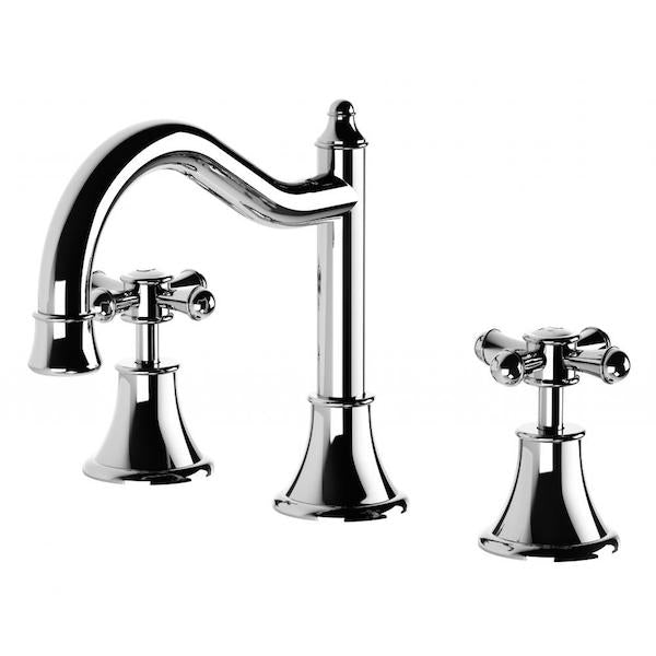 Phoenix Nostalgia chrome 3 piece basin tap set with shepherds crook spout, hob mounted