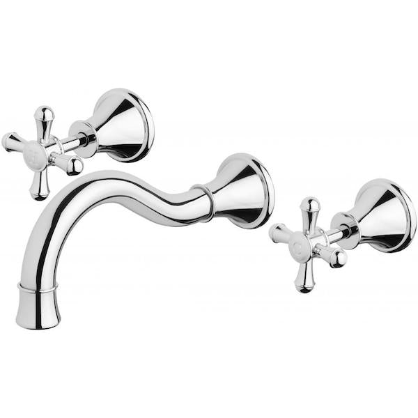 Phoenix Nostalgia chrome 3 piece bath tap set with shepherds crook wall-mounted spout and cross handles
