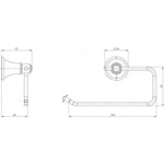 Phoenix Nostalgia hand towel holder technical drawing in polished chrome, showing wall plate and dimensions