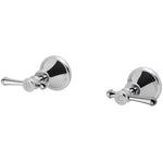 Phoenix Nostalgia chrome lever wall top assemblies, pair of wall-mounted hot and cold taps, front view on white background