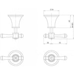 Phoenix Nostalgia lever wall top assemblies technical drawing, chrome bathroom taps with hot and cold handles, front and side views