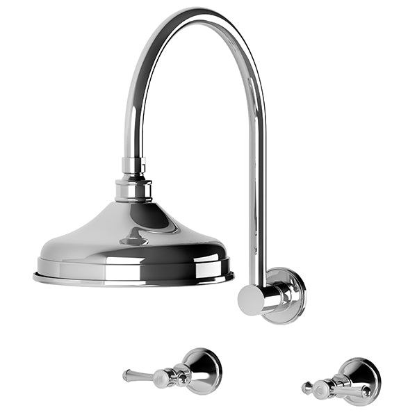 Phoenix Nostalgia chrome round wall shower set with gooseneck arm, shower rose and lever taps