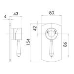 Phoenix Nostalgia chrome shower/wall mixer technical drawing with front and side views, showing dimensions and classic round handle
