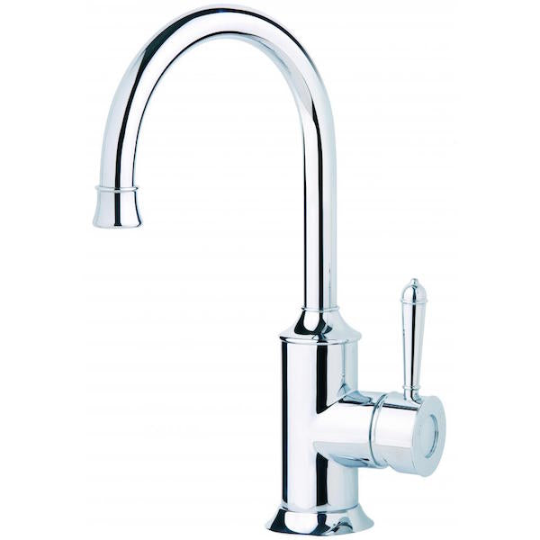 Phoenix Nostalgia chrome gooseneck sink mixer with lever handle and polished finish, isolated on white