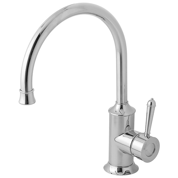 Phoenix Nostalgia chrome gooseneck sink mixer tap with hob-mounted single lever handle and curved spout