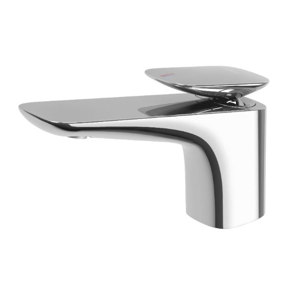 Phoenix Nuage chrome basin mixer tap with sculptural curved lever and spout, shown on white background