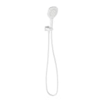 Phoenix Nuage matte white square hand shower with hose and wall holder, front view on white background
