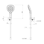 Phoenix Nuage hand shower technical drawing in matte white, showing front and side views with dimensions and 1/2" BSP fitting