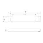 Phoenix Nuage hand towel rail technical drawing in brushed carbon, showing 290mm length and curved profile, front and side views