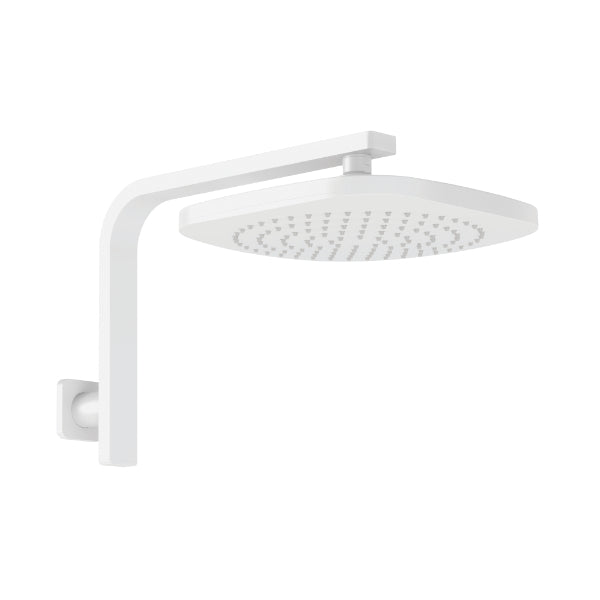 Phoenix Nuage hi rise wall shower arm and square rose in matte white, side view