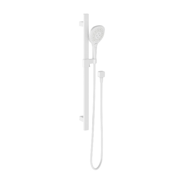 Phoenix Nuage matte white rail shower, square handpiece and wall-mounted rail on white background